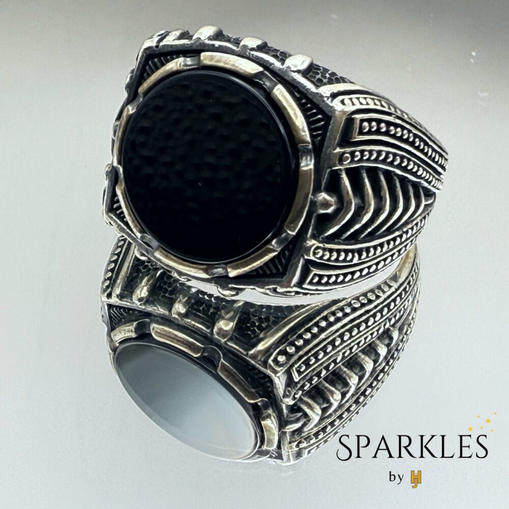 ANTIQUE ROUND AGATE RING - 925