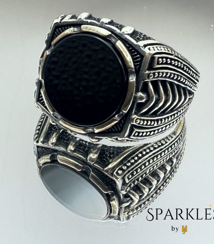 ANTIQUE ROUND AGATE RING - 925