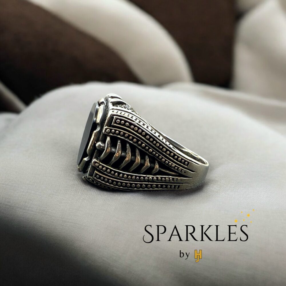 ANTIQUE ROUND AGATE RING - 925 - Image 3